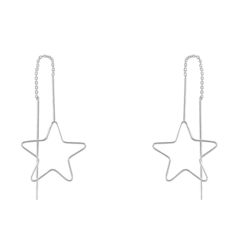 Sterling Silver Star Outline Threader Earrings – Whimsical Skyline - Model 1216-017