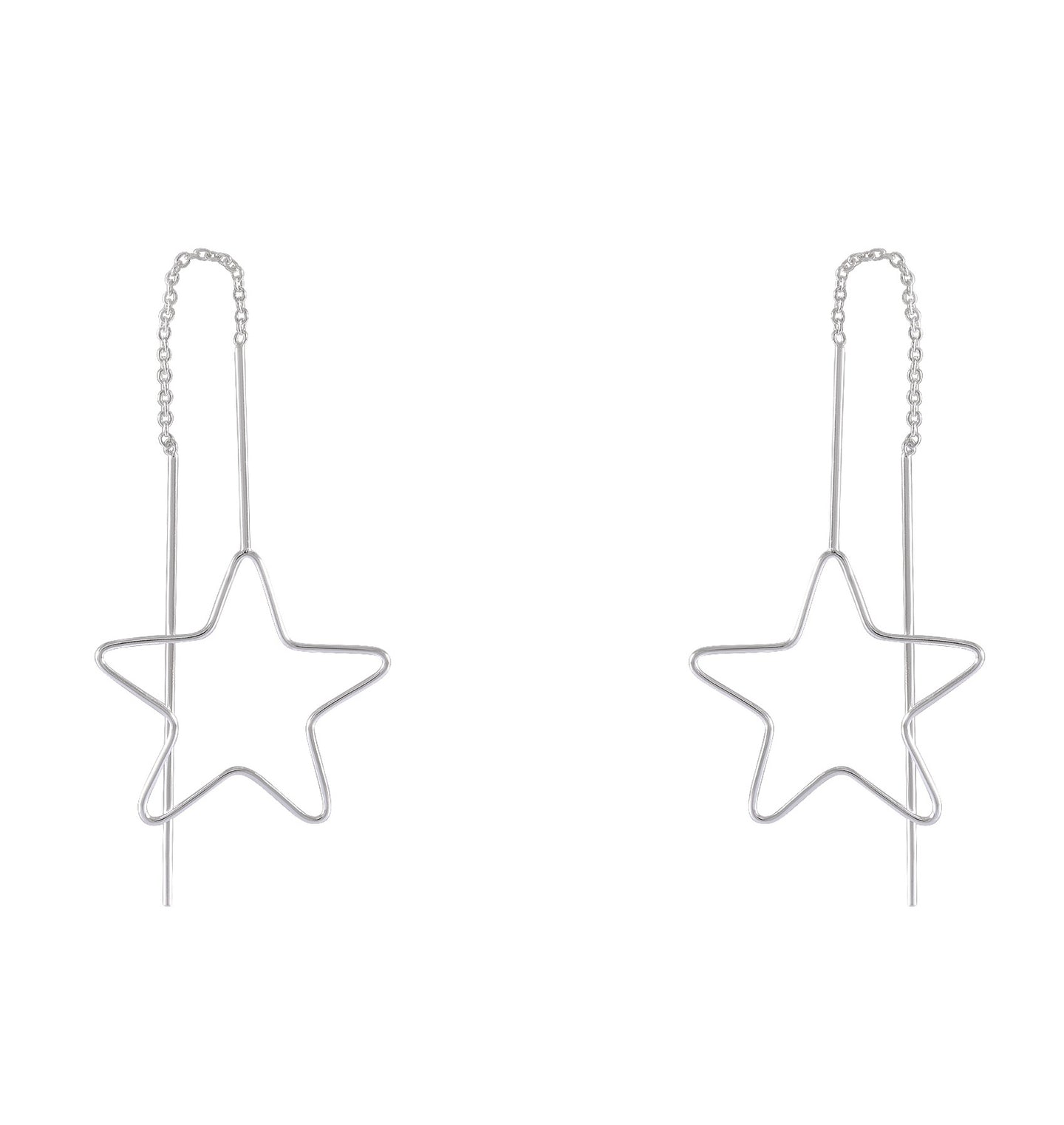 Sterling Silver Star Outline Threader Earrings – Whimsical Skyline - Model 1216-017