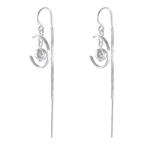 Sterling Silver Swirl & Ball Drop Earrings – Modernist Sculptural Design - Model 1216-018