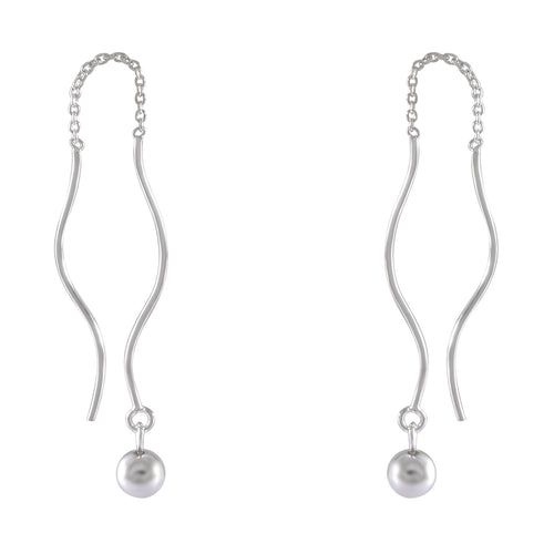 Elegant Sterling Silver Wave Chain & Ball Dangle Earrings – Sleek Contemporary Design - Model 1216-019