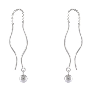 Elegant Sterling Silver Wave Chain & Ball Dangle Earrings – Sleek Contemporary Design - Model 1216-019