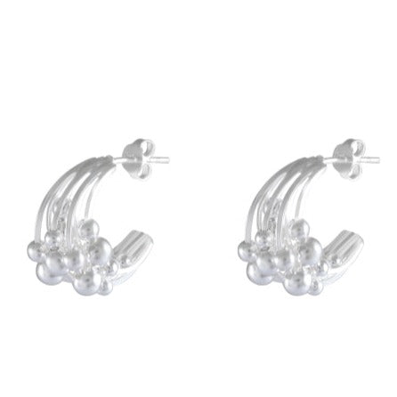 Movable Silver Ball Arc Earrings - Model 1217-005
