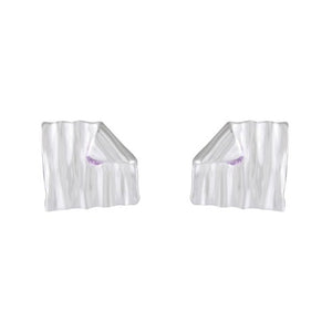 Sterling Silver Rippled Stud Earrings with Inset Gemstone - Model 1217-019