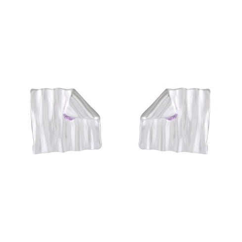 Sterling Silver Rippled Stud Earrings with Inset Gemstone - Model 1217-019