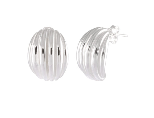 Modern Sterling Silver Ribbed Dome Earrings – Sculptural Elegance - Model 1217-028