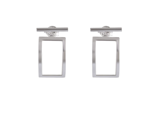 Sterling Silver Rectangular Frame Dangle Earrings – Architectural Elegance - Model 1217-034