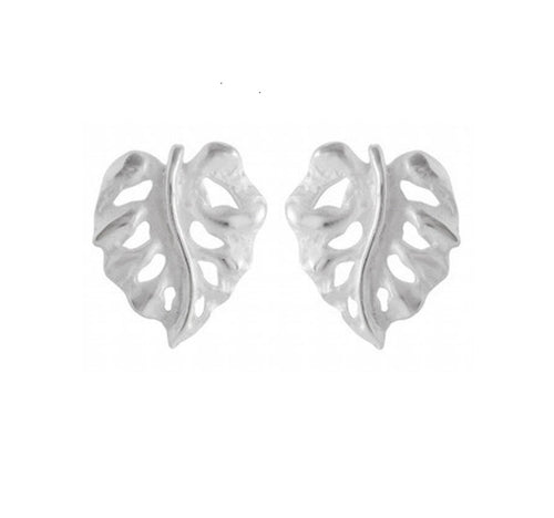 Sterling Silver Monstera Leaf Stud Earrings – Tropical Chic - Model 1217-039