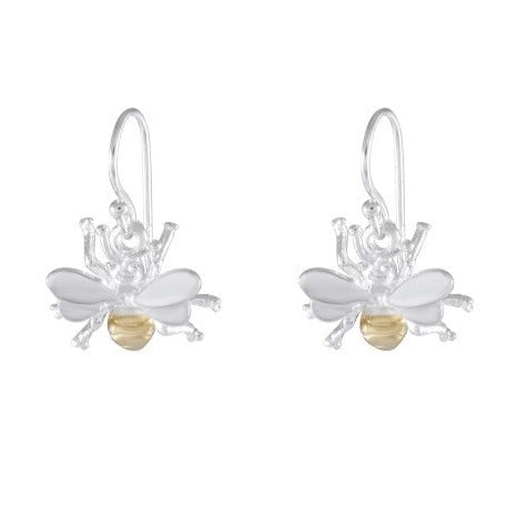 Whimsical Bee Silver and Gold-Tone Dangle Earrings - Model 1221-005