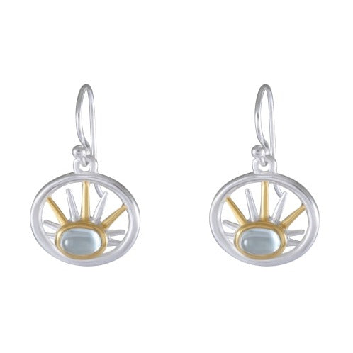 Sunburst Aqua Gem Silver and Gold-Tone Earrings - Model 1221-007