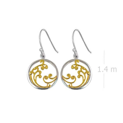 Marine Wave Golden Swirl Silver Circle Gold-Tone Earrings - Model 1221-008
