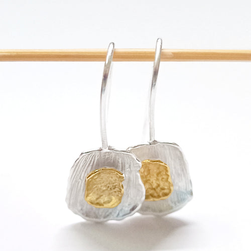 Rustic Charm Silver and Gold-Tone Hammered Earrings - Model 1221-009