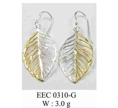 Gold-Plated Silver Leaf Earrings, Artisan Crafted Dual-Tone Dangle Jewelry - Model 1221-010