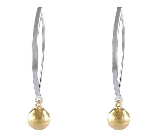 Sleek Silver Drop Earrings with Gold-Plated Sphere Accent - Model 1222-002