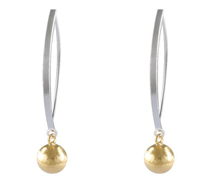 Sleek Silver Drop Earrings with Gold-Plated Sphere Accent - Model 1222-002