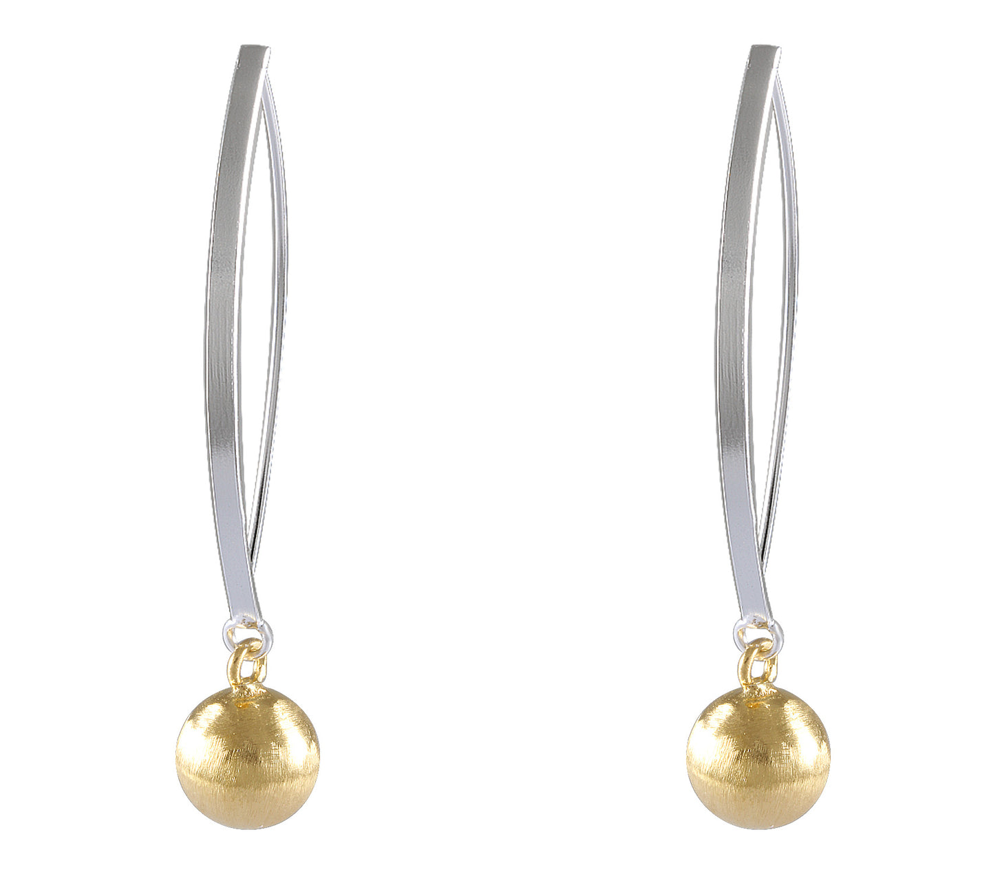 Sleek Silver Drop Earrings with Gold-Plated Sphere Accent - Model 1222-002