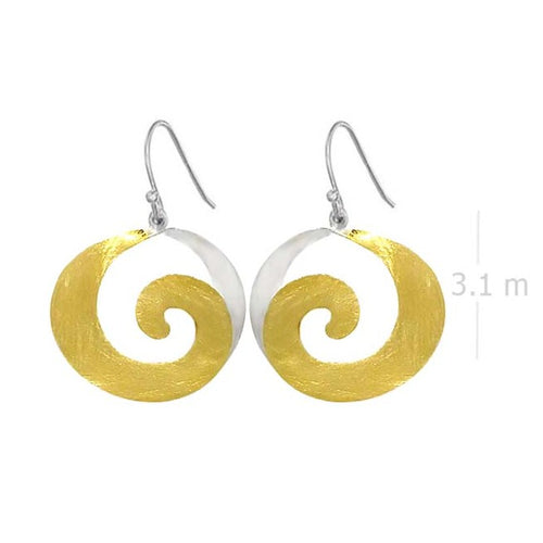 Sand-Textured Swirl Silver Earrings with Gold-Tone Accent - Model 1222-004