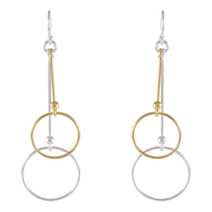 Silver and Gold-Tone Linear Drop Earrings with Silver Ball Detail - Model 1222-006