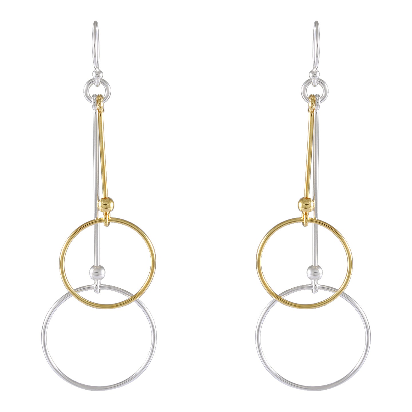 Silver and Gold-Tone Linear Drop Earrings with Silver Ball Detail - Model 1222-006