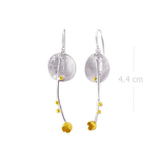 Textured Silver Disc Drop Earrings with Gold Plating Accents - Model 1222-007