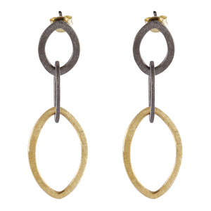 Brushed Gold and Gunmetal Double Oval Drop Earrings - Model 1224-001