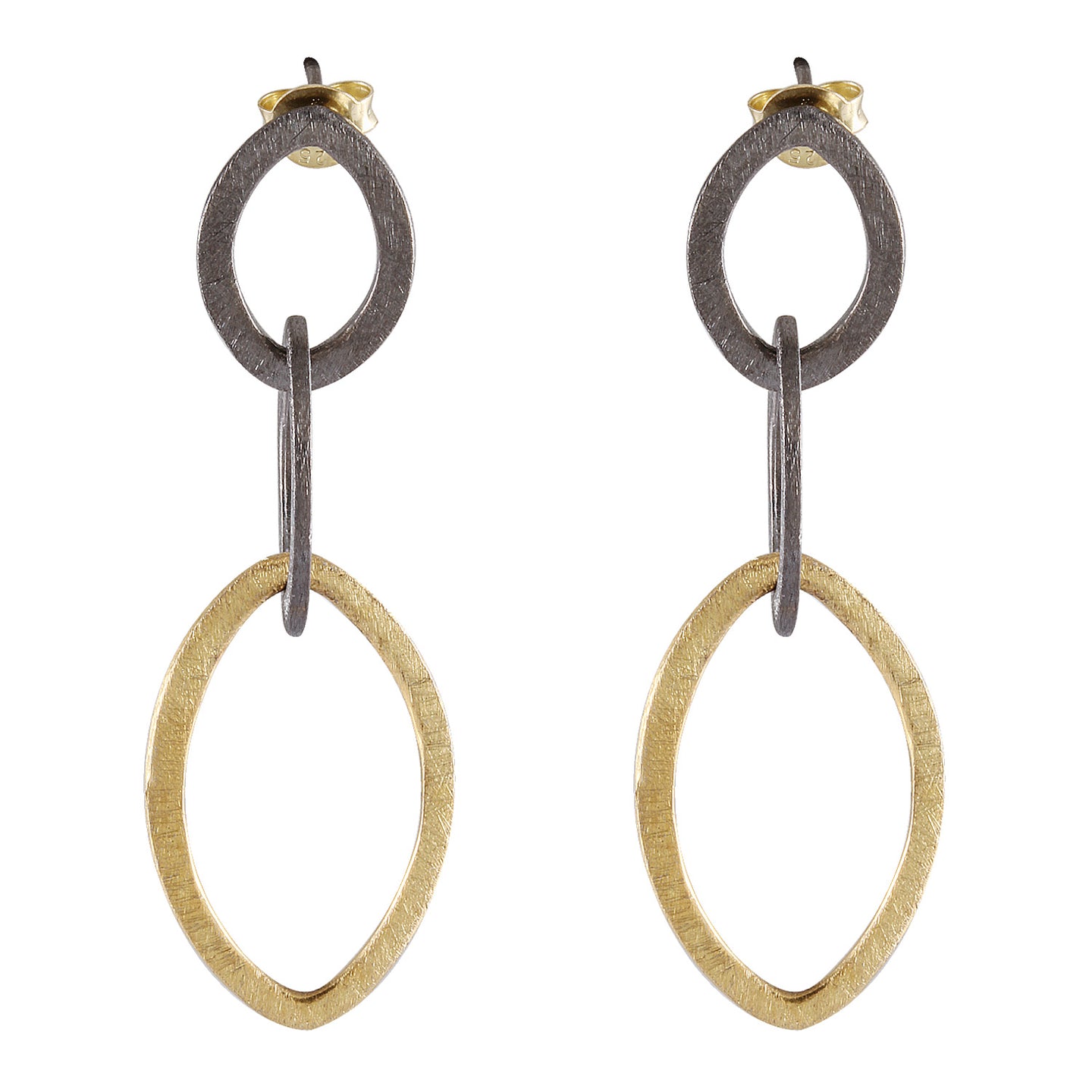Brushed Gold and Gunmetal Double Oval Drop Earrings - Model 1224-001