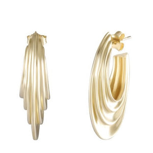Golden Fluidity Hoop Earrings, Sleek Gold-Plated Silver, Contemporary Sculptural Jewelry - Model 1224-002