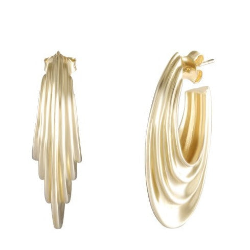 Golden Fluidity Hoop Earrings, Sleek Gold-Plated Silver, Contemporary Sculptural Jewelry - Model 1224-002