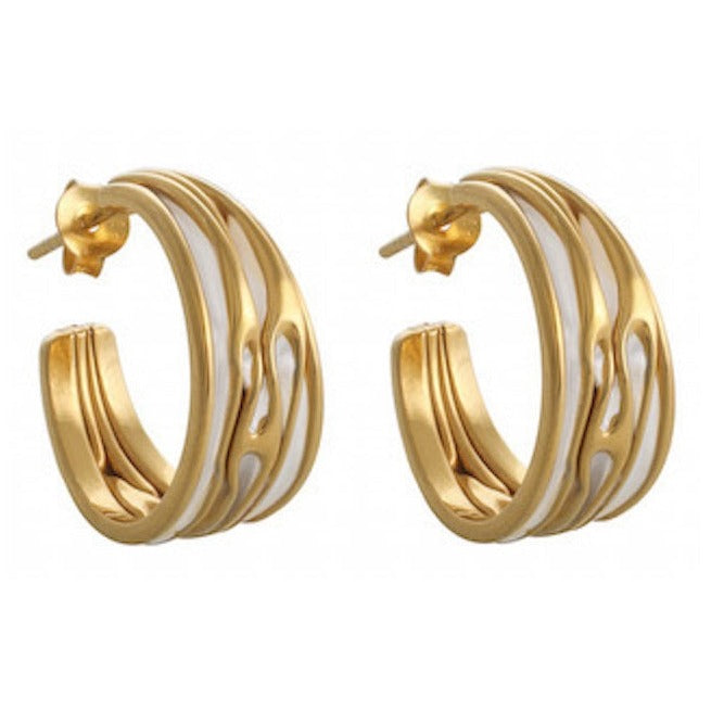 Golden Elegance Hoop Earrings, Multi-Layered Gold-Plated Design, Chic Fashion Jewelry - Model 1224-004