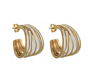 Golden Waves Hoop Earrings, Layered Gold-Plated Swirls, Elegant Fashion Jewelry - Model 1224-005