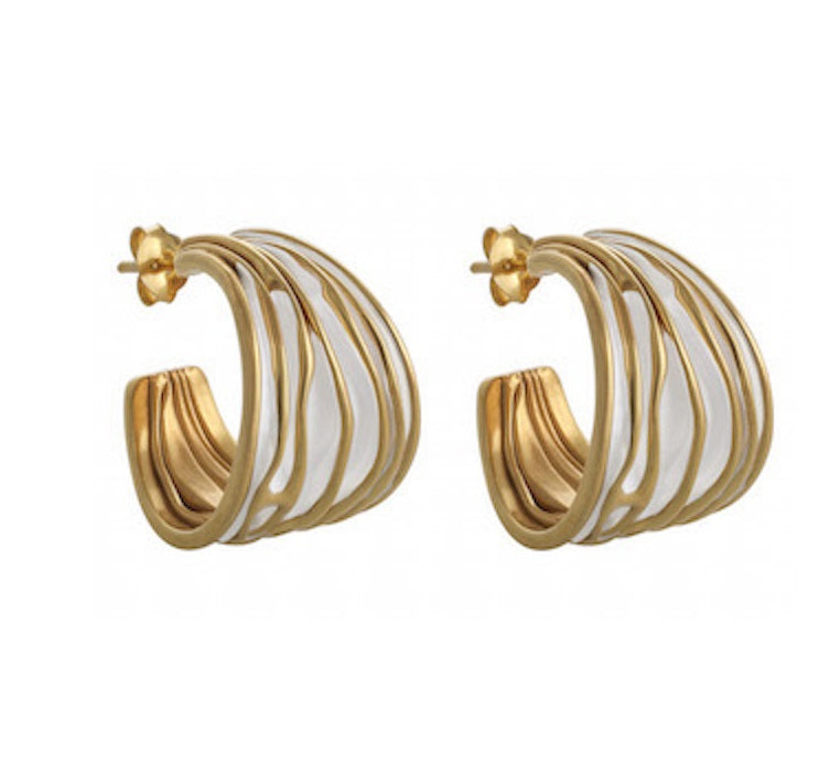 Golden Waves Hoop Earrings, Layered Gold-Plated Swirls, Elegant Fashion Jewelry - Model 1224-005