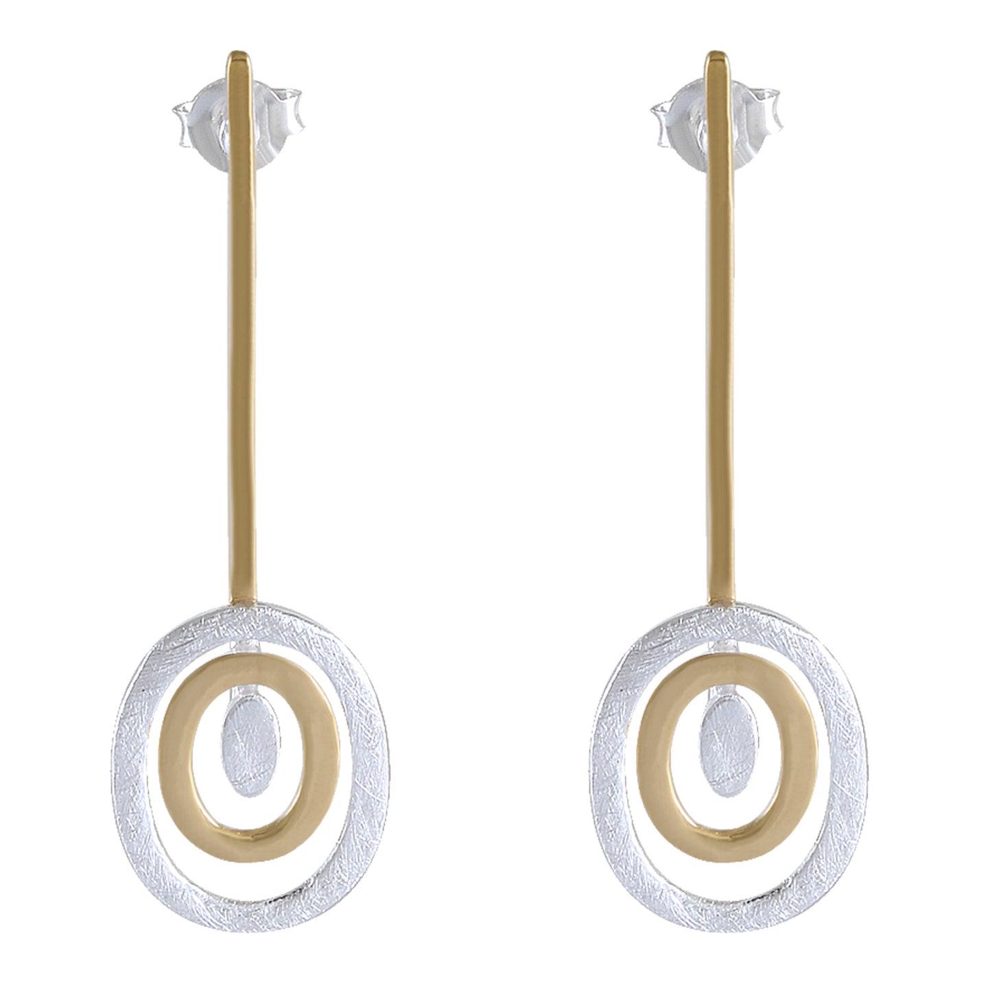 Textured Sandblast Circle Drop Earrings, Gold-Plated Accent, Contemporary Jewelry - Model 1224-006