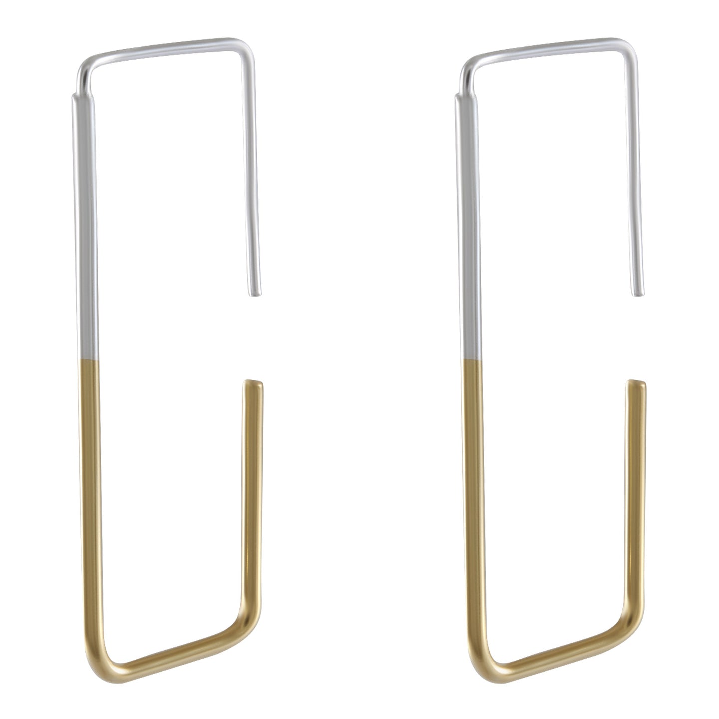 Minimalist Two-Tone Rectangle Drop Earrings, Silver and Gold-Plated, Modern Jewelry - Model 1224-008