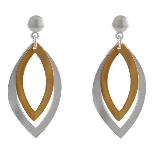 Contemporary Leaf Silhouette Drop Earrings, Silver and Gold-Plated, Chic Jewelry Design - Model 1224-009