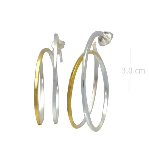 Multi-Loop Two-Tone Earrings, Silver and Gold Plated, Elegant Swirl Design - Model 1224-010