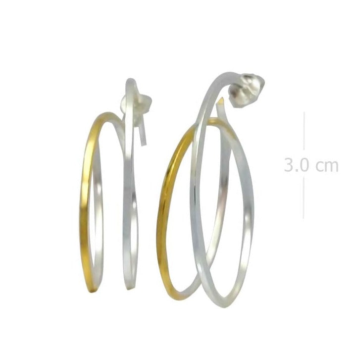 Multi-Loop Two-Tone Earrings, Silver and Gold Plated, Elegant Swirl Design - Model 1224-010