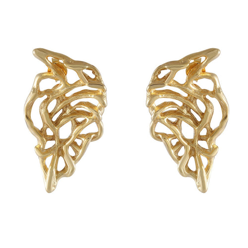 Gold-Plated Winged Abstract Earrings, Artistic Openwork Design, Statement Jewelry - Model 1227-002