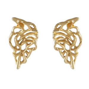 Gold-Plated Winged Abstract Earrings, Artistic Openwork Design, Statement Jewelry - Model 1227-002