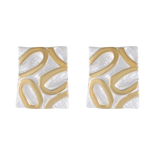 Abstract Pebble Mosaic Stud Earrings, Silver and Gold-Plated Design, Modernist Art Jewelry - Model 1227-003