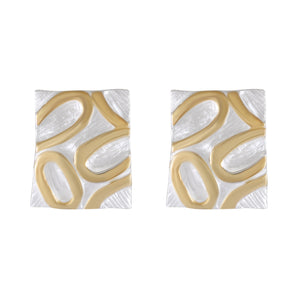 Abstract Pebble Mosaic Stud Earrings, Silver and Gold-Plated Design, Modernist Art Jewelry - Model 1227-003