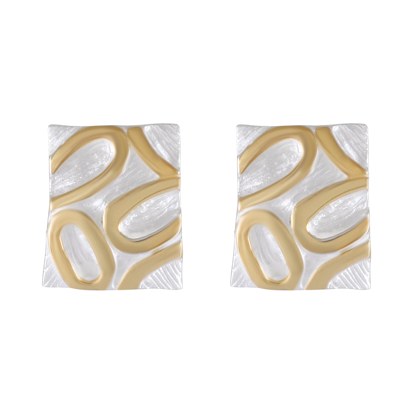 Abstract Pebble Mosaic Stud Earrings, Silver and Gold-Plated Design, Modernist Art Jewelry - Model 1227-003