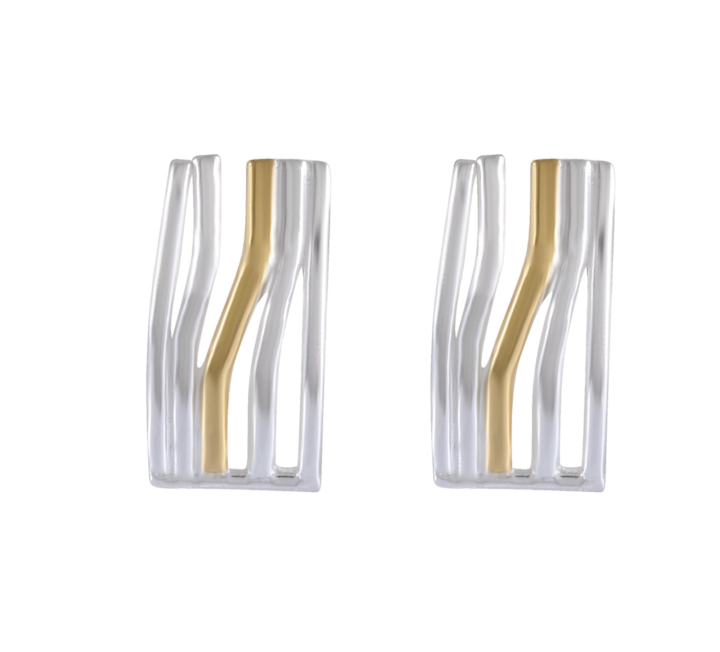 Gold-Plated Accent on Sculpted Silver Earrings, Abstract Fluid Design, Contemporary Jewelry - Model 1227-007