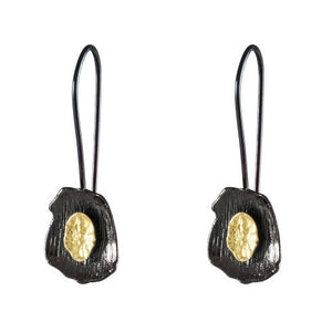 Organic Textured Earrings - Blackened Silver with Gold Nugget Center - Model 1241-004