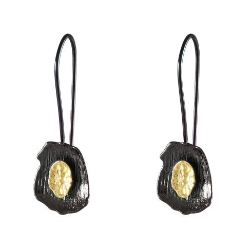 Organic Textured Earrings - Blackened Silver with Gold Nugget Center - Model 1241-004