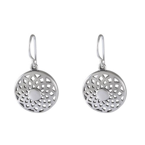 Geometric Harmony Sterling Silver Earrings - Circular Lattice Design - Model 1241-007