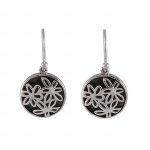 Botanical Contrast Circle Earrings - Sterling Silver with Black Enamel - Model 1241-013