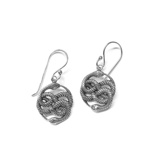 Twisting Serpent Sterling Silver Earrings - Intricate Openwork Charm - Model 1241-019