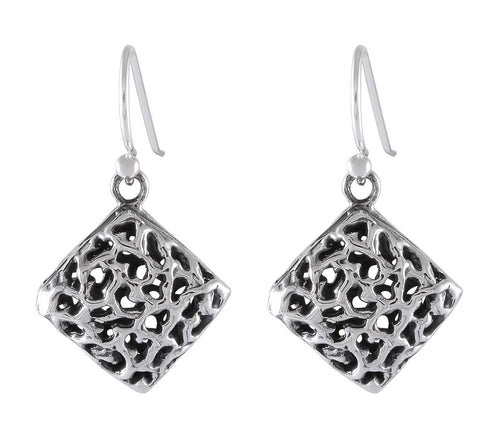 Abstract Cutout Diamond Earrings - Sterling Silver Filigree Design - Model 1241-022