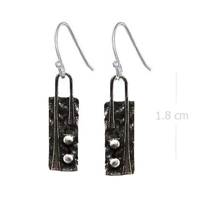 Oxidized Sterling Silver Bar Earrings with Bead Accents - Model 1241-023