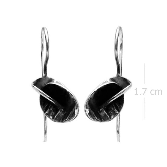 Contemporary Oxidized Sterling Silver Folded Design Earrings - Model 1241-024