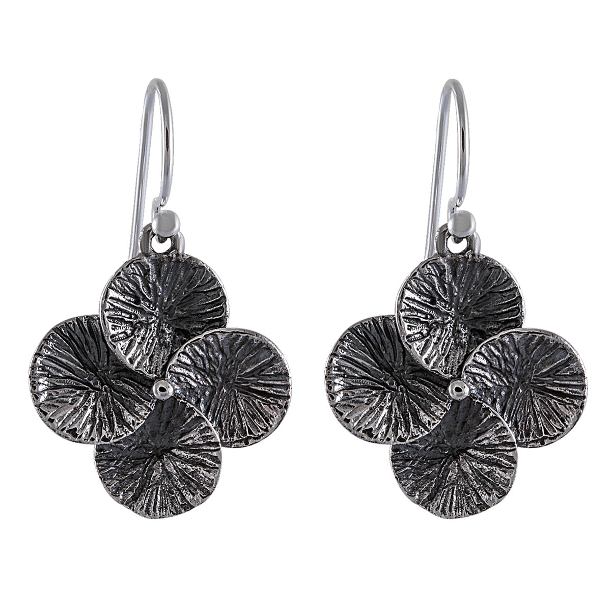 Textured Floral Cluster Sterling Silver Earrings - Model 1242-004